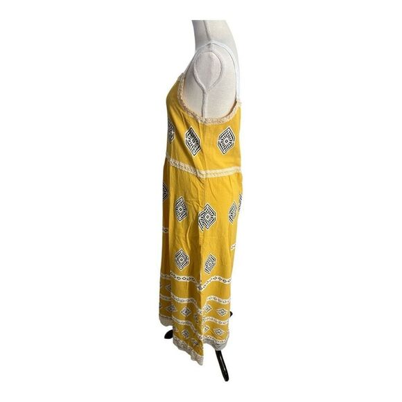 Misslook Maxi Boho Yellow Shift Dress Size M Southwestern Lace Trim Sleeveless - Picture 2 of 12